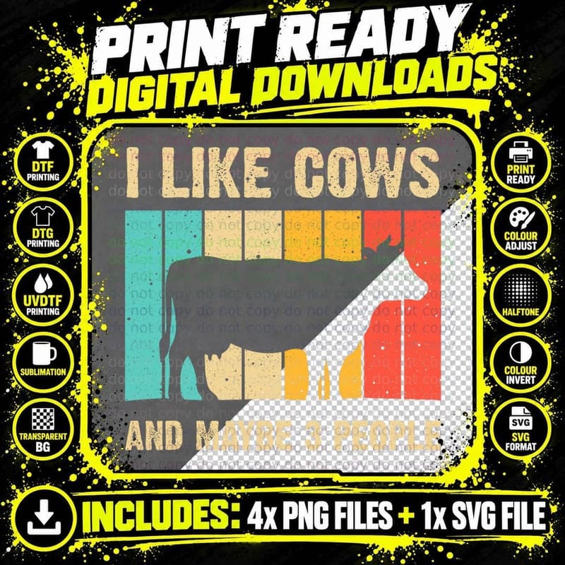 Funny Vintage Cow Design Cow Farmer Men Women Cattle Png SVG Digital Bundle