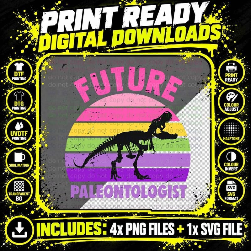 Future Paleontologist Dinosaur Costume Girls STEM Pink Png SVG Digital Bundle