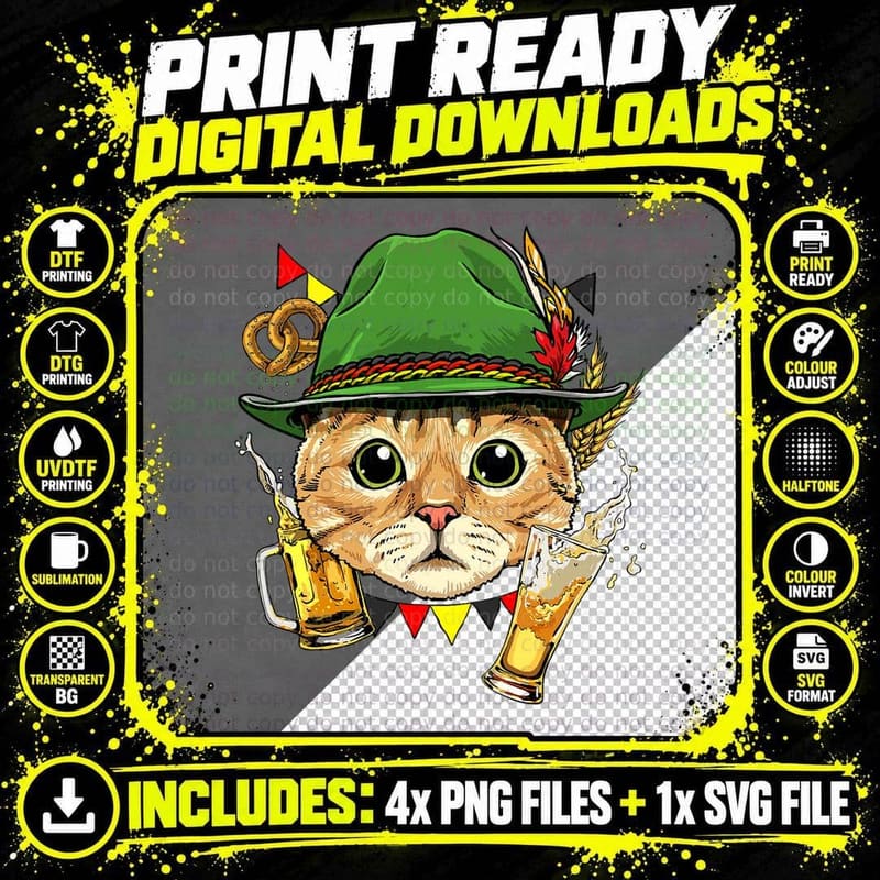 German Cat Germany Oktoberfest Party Beer Festival Cat Png SVG Digital Bundle