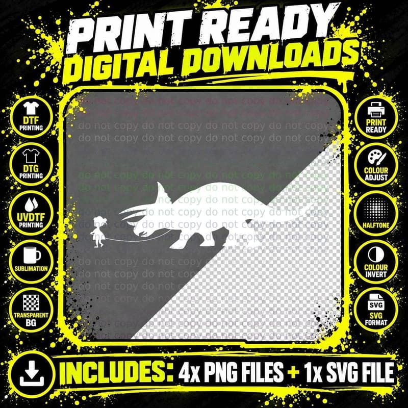 Girl Walking a Pet Triceratops Dinosaur Lover Pet Lizard Png SVG Digital Bundle
