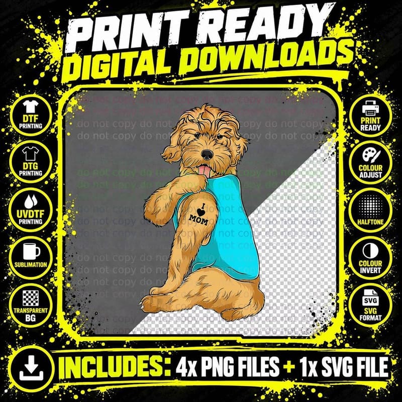 Goldendoodle I Love Mom Tattoo Dog Mom Gifts Png SVG Digital Bundle