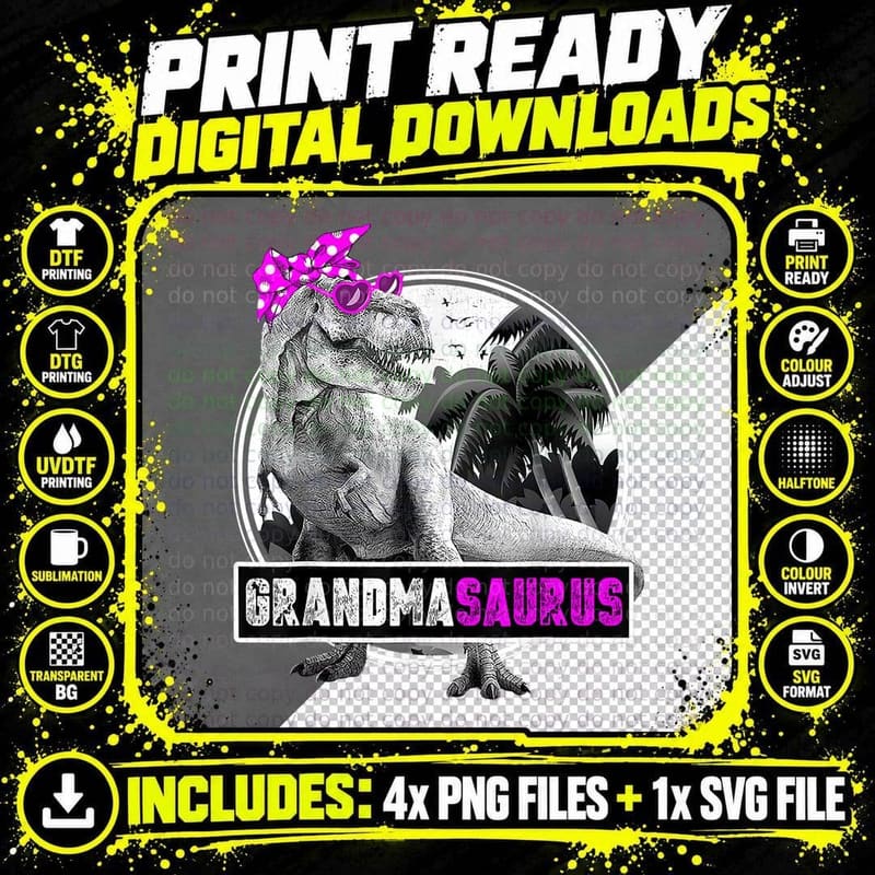 Grandmasaurus Shirt Funny Grandma Saurus T-Rex Dinosaur Png SVG Digital Bundle