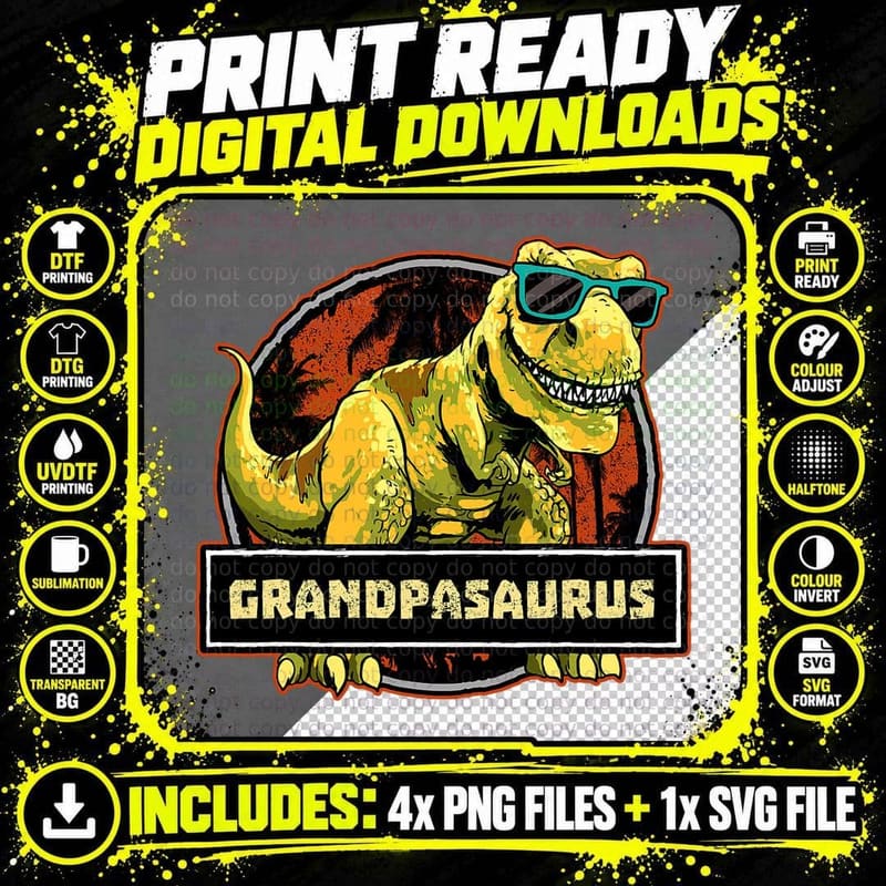 Grandpa Grandpasaurus Shirt T Rex Dinosaur Birthday Png SVG Digital Bundle