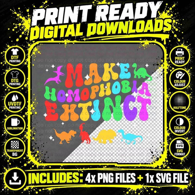 Groovy Make Homophobia Extinct Pride LGBT Rainbow Png SVG Digital Bundle