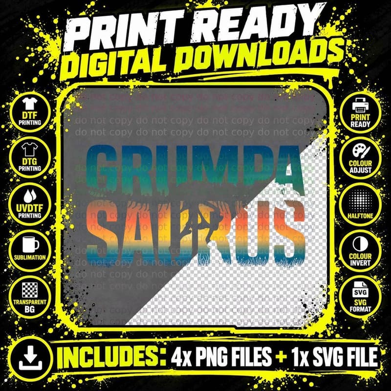 Grumpasaurus Rex Dinosaur T-Rex Grumpa Saurus T-Shirt Png SVG Digital Bundle