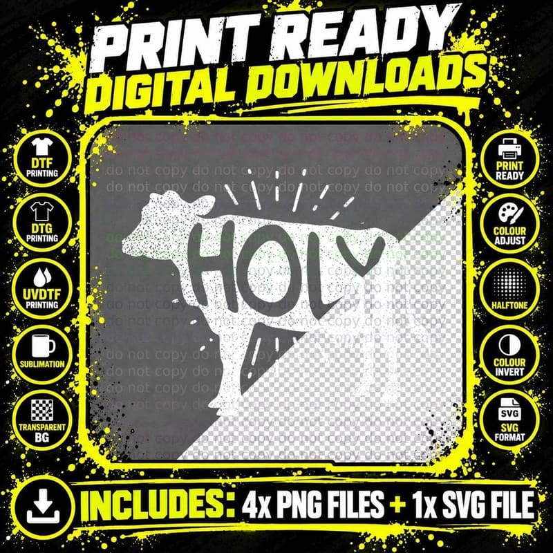 Happy Cow Funny Holy Cow Pun Gift T-Shirt Png SVG Digital Bundle