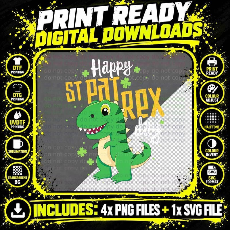 Happy St Pat Rex Day T-Shirt T-Rex Dinosaur St Patricks Png SVG Digital Bundle