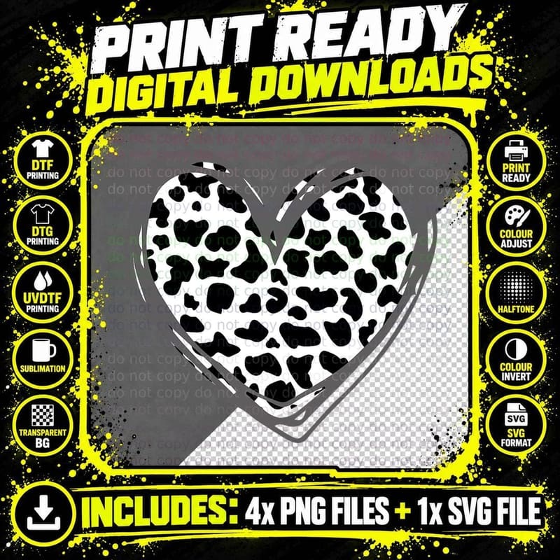 Heart Cow Pattern for Cow Lover T-Shirt Png SVG Digital Bundle