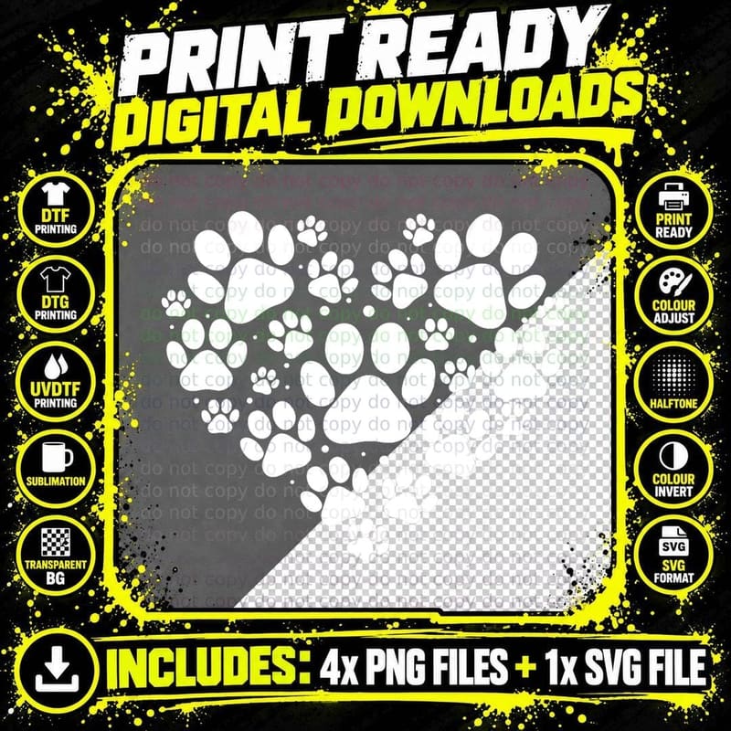 Heart Paw Print Dog & Cat - Cat Mom & Dog Mom Mothers Png SVG Digital Bundle