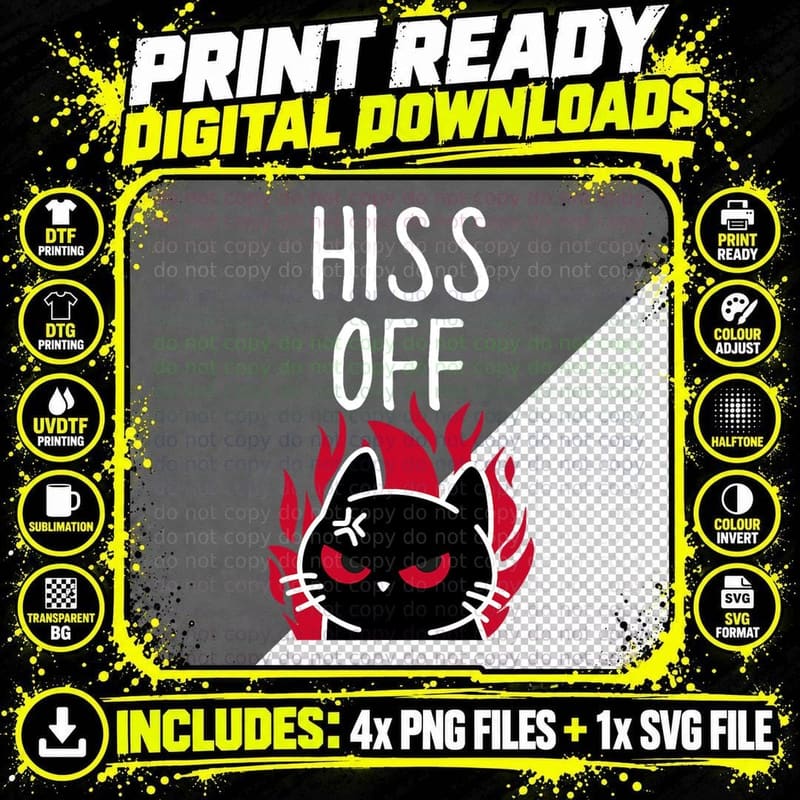 Hiss off Shirt, Funny Angry Black Cat Tee Meow Cat Png SVG Digital Bundle