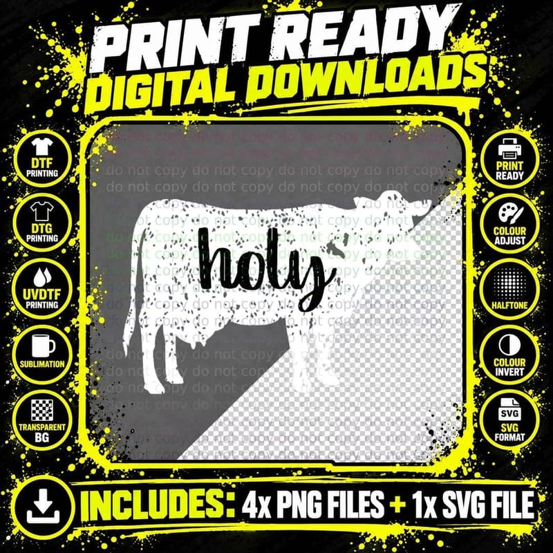 Holy Cow T-Shirt Funny Animal Humor Cow Pun T-Shirt Png SVG Digital Bundle