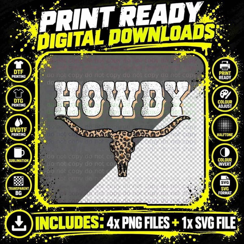 Howdy Western Country Southern Cow Skull Rodeo Bull Png SVG Digital Bundle