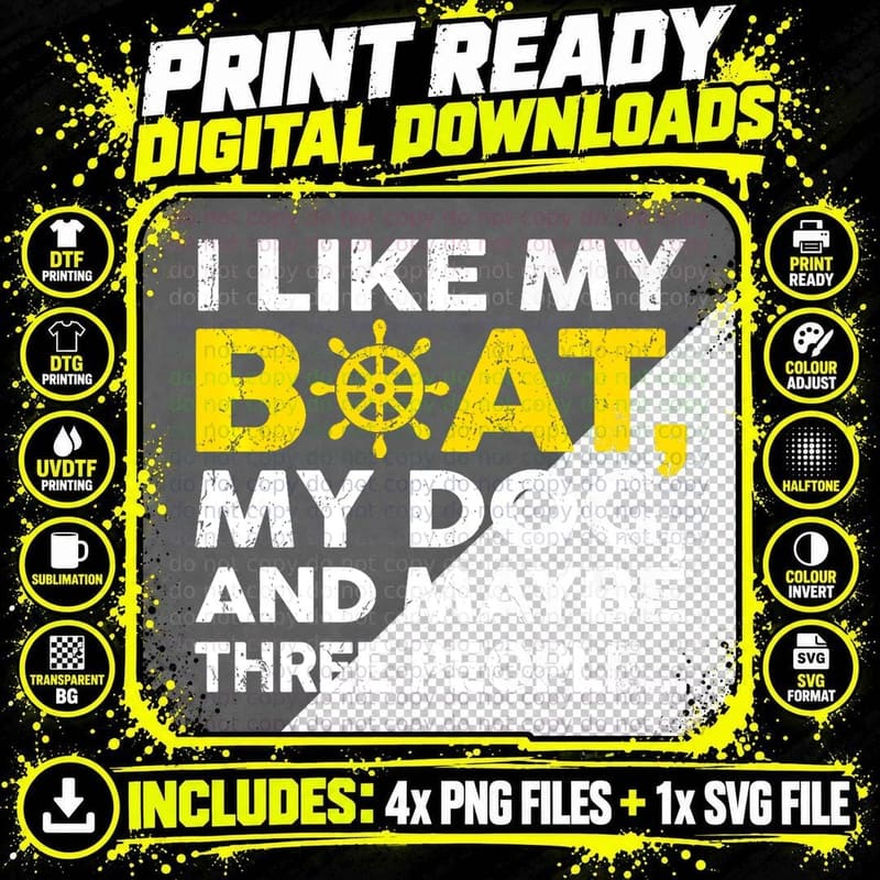I Like My Boat My Dog and Maybe 3 People Vintage Boating Png SVG Digital Bundle