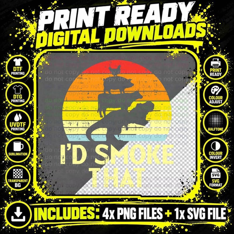 Id Smoke That Chicken Pork Beef Trex Retro Dinosaur Bbq Png SVG Digital Bundle