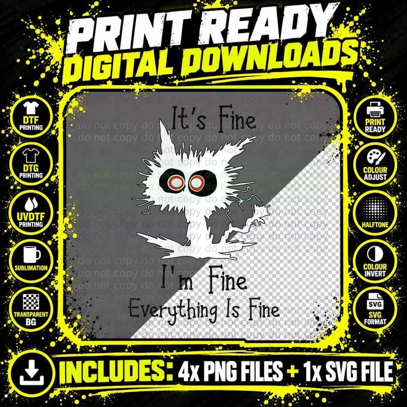 Its Fine I'm Fine Everythings Fine T Funny Cat T Png SVG Digital Bundle