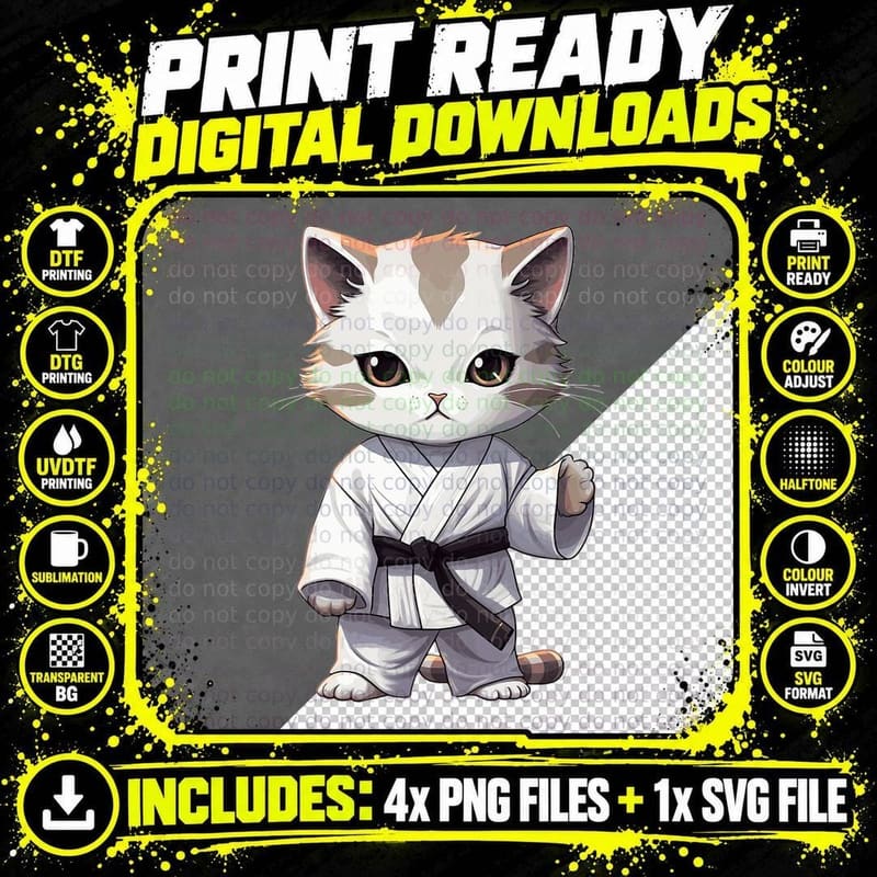 Karate Cute Kitten Martial Arts Kitty for Cat Lovers Png SVG Digital Bundle
