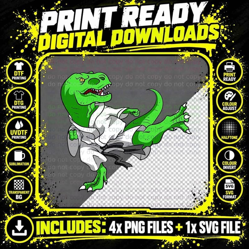 Karatesaurus Trex Karate Dinosaur Boy Girl Kids T-Shirt Png SVG Digital Bundle