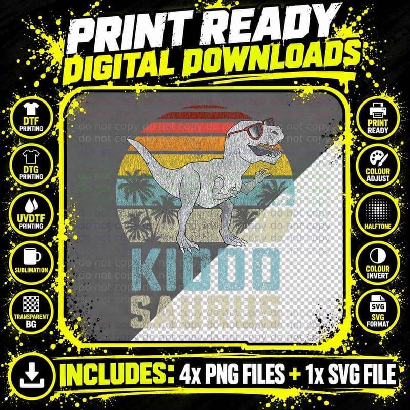 Kiddosaurus T Rex Dinosaur Kiddo Saurus Family Matching Png SVG Digital Bundle