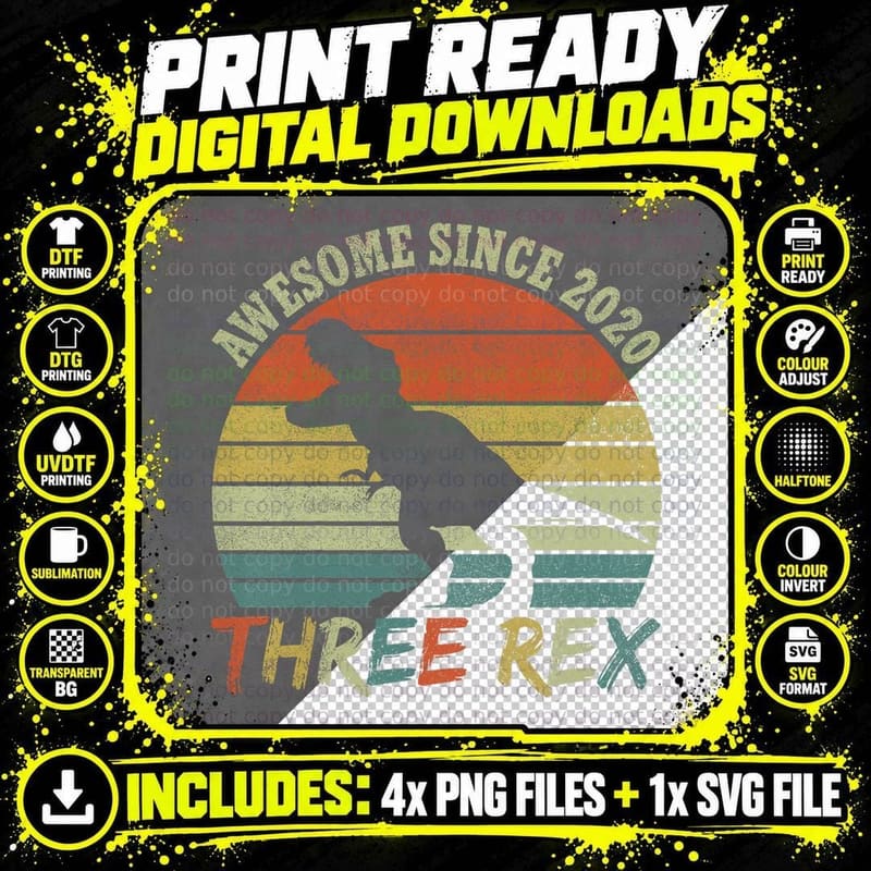 Kids Threeasaurus Birthday, Toddler Three Rex 2020 Png SVG Digital Bundle