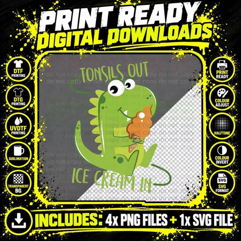 Kids Tonsils Out Ice Cream in Dino Dinosaur Png SVG Digital Bundle