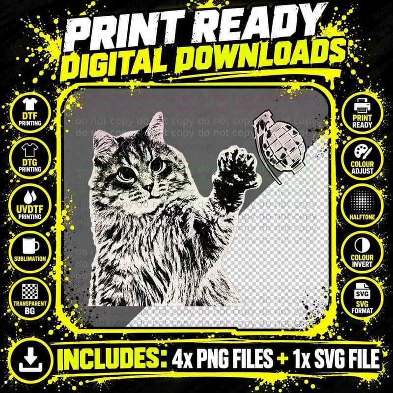 Kitty Cat Grenade Funny Pet Owners T-Shirt Png SVG Digital Bundle
