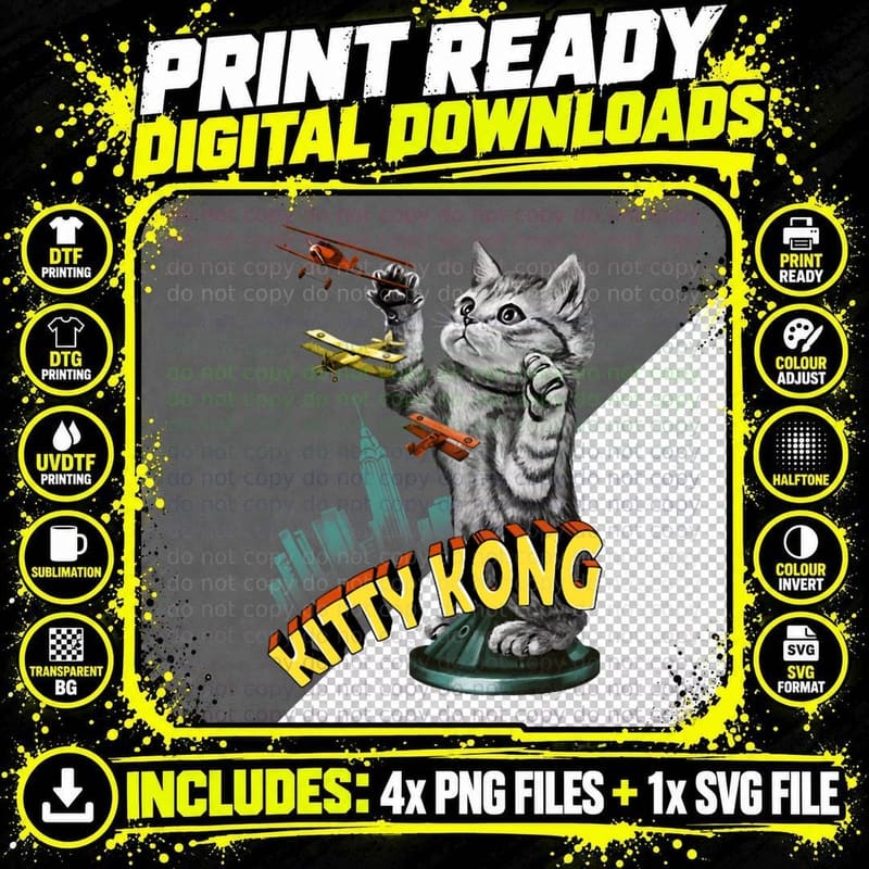 Kitty Kong Funny Cat Lover, Cat Dad, Cat Mom Png SVG Digital Bundle