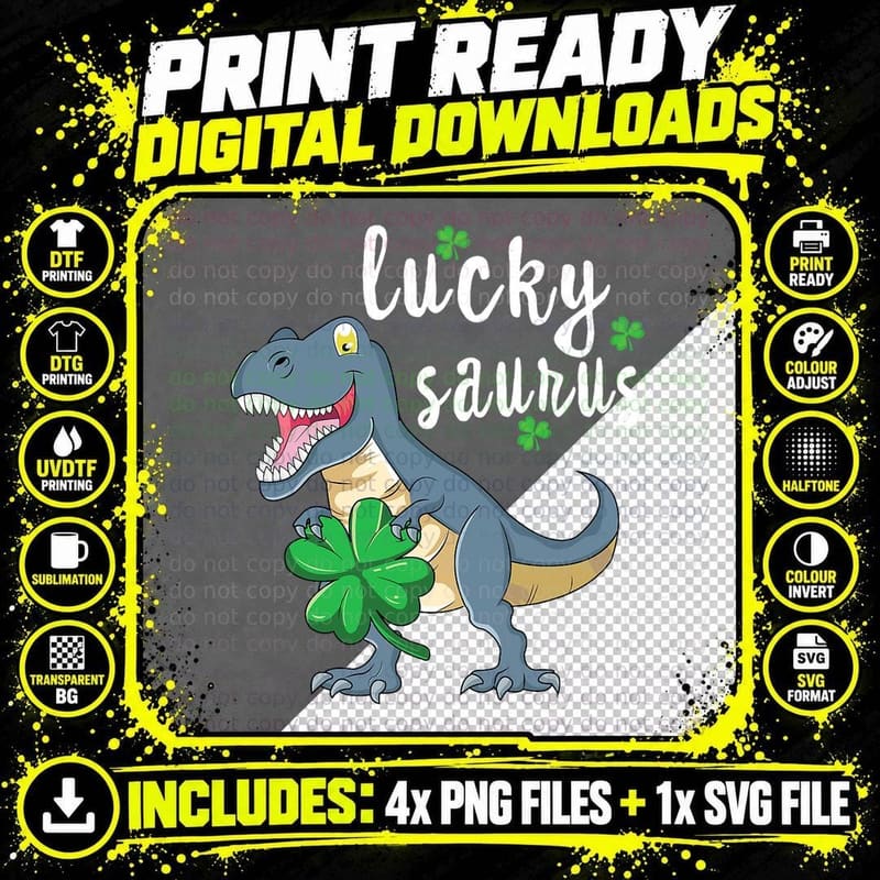Leprechaun Dinosaur T Rex T St Patrick's Day Boys Kids Png SVG Digital Bundle