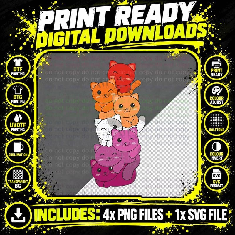 Lesbian Flag Gay Pride LGBTQ Cats Cute Lesbian Cat Png SVG Digital Bundle