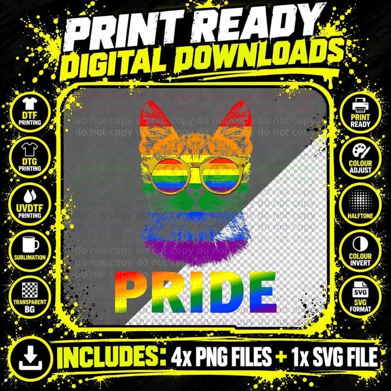 Lgbt Cat Gay Pride Lgbtq Rainbow Flag Cool Sunglasses Png SVG Digital Bundle