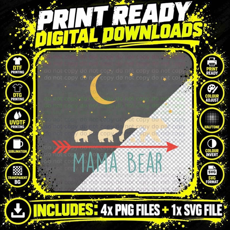Mama Bear with 3 Cubs Hoodie Mama Bear Hooded Png SVG Digital Bundle