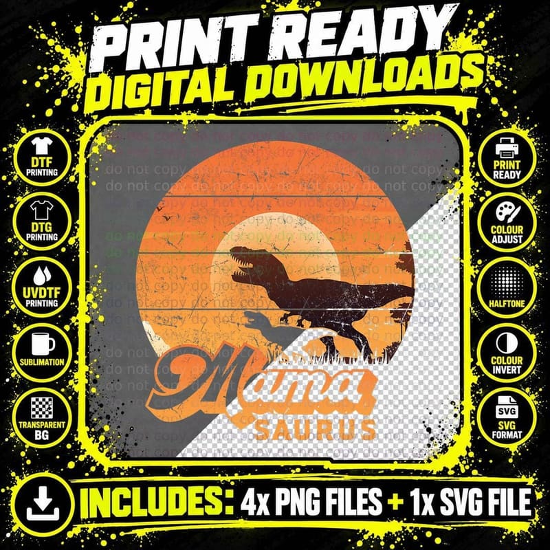 Mama Saurus Mama Dino Mom Dinosaur Family Mama Png SVG Digital Bundle