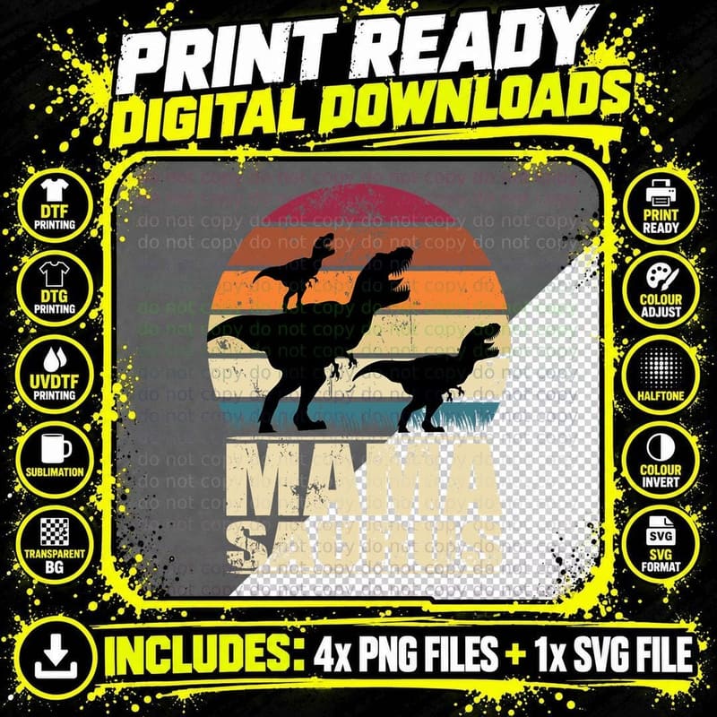 Mamasaurus Rex Dinosaur Baby Dino Twin Dino Mom Mama Png SVG Digital Bundle