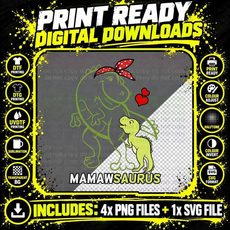Mamawsaurus Mamaw Tyrannosaurus Dinosaur Baby Mother's Png SVG Digital Bundle