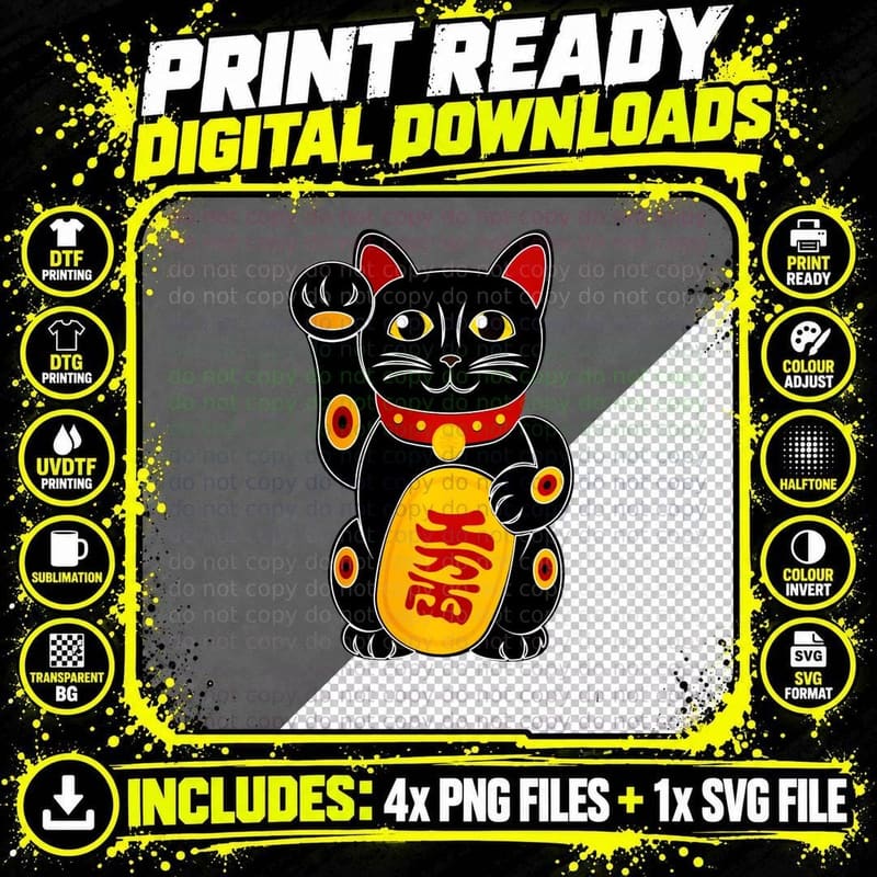 Maneki Neko Money Beckoning Lucky Cat Lover Gift Png SVG Digital Bundle