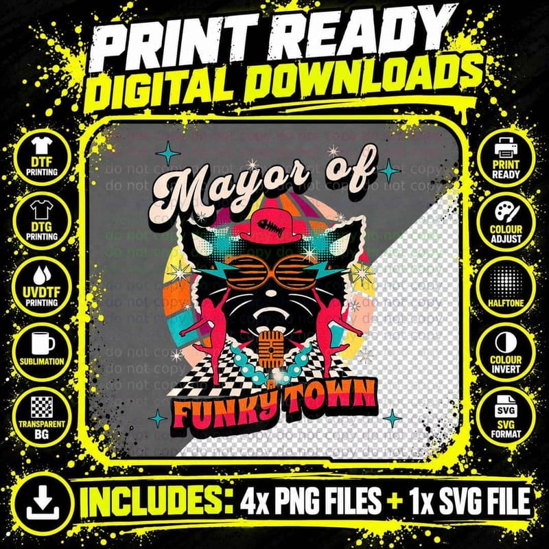 Mayor of Funky Town Groovy Cat 60s Disco 70s Soul Retro Png SVG Digital Bundle