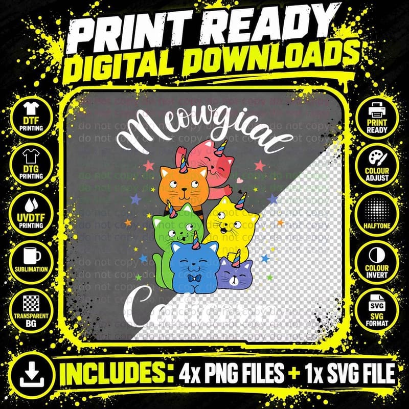 Meowgical Caticorn Shirt for Girls Png SVG Digital Bundle