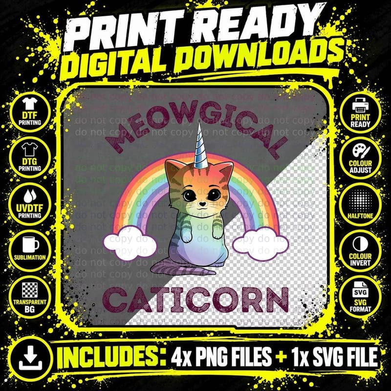 Meowgical Caticorn T Cat Unicorn Girls Women Kittycorn Png SVG Digital Bundle