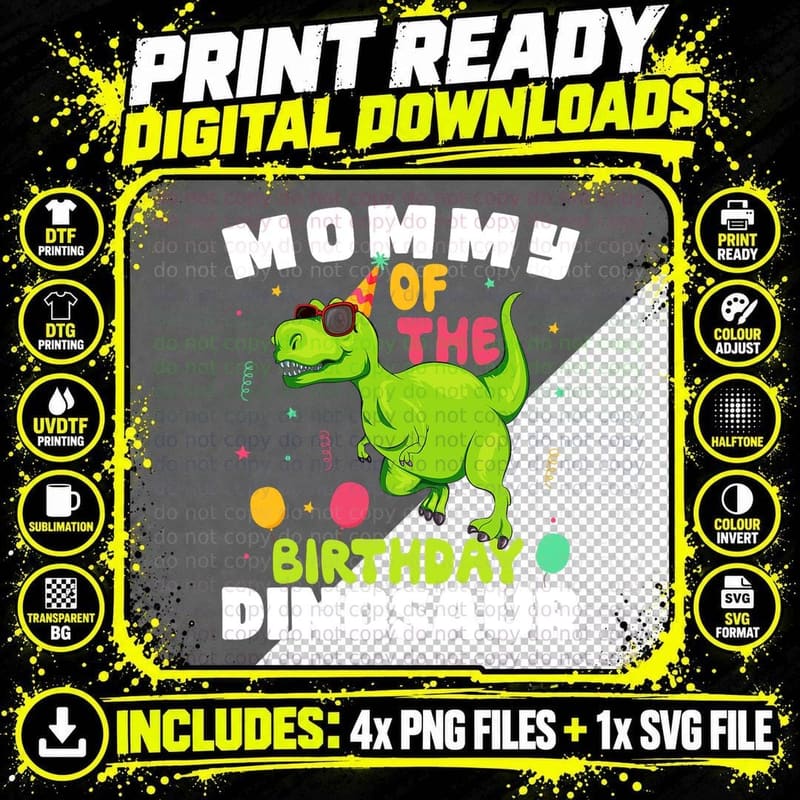 Mommy of the Birthday Dinosaur T-Rex Boy Matching Family Png SVG Digital Bundle