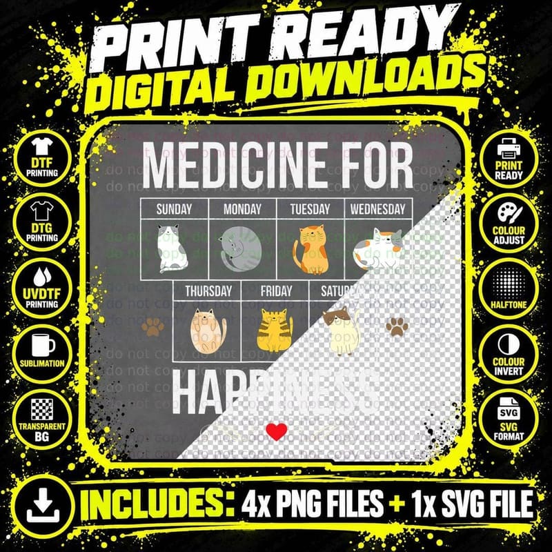 My Medicine, For Happiness Cats Everyday Kitten Cat Png SVG Digital Bundle