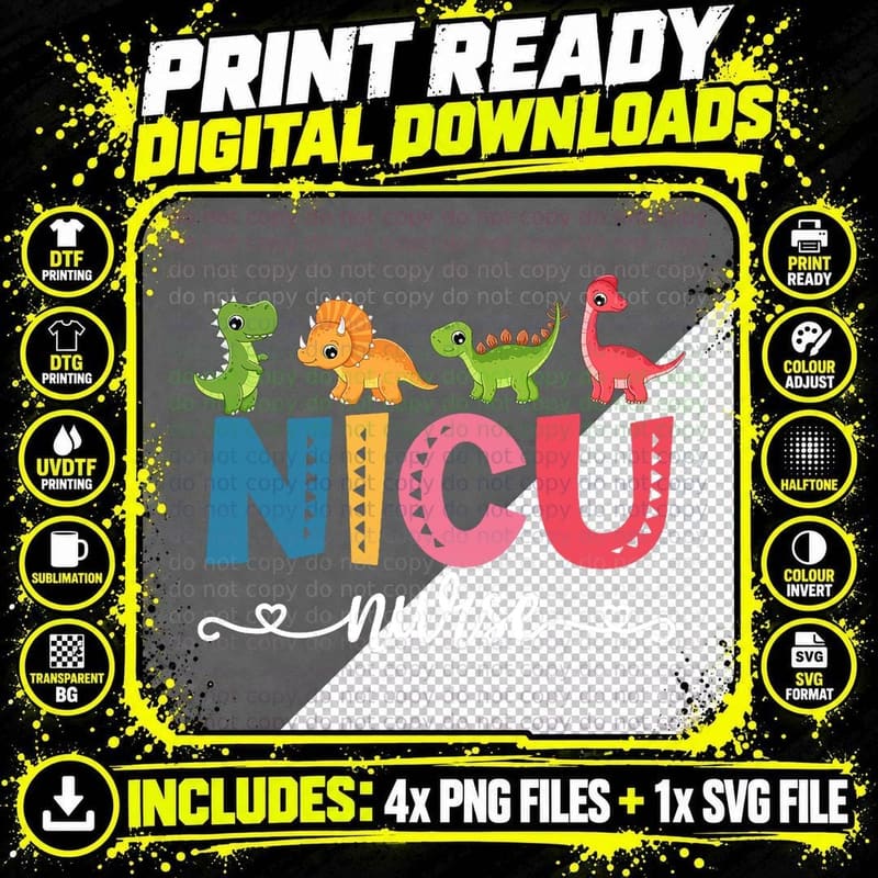 NICU Nurse Dinosaur Neonatal Nurse T-Shirt Png SVG Digital Bundle