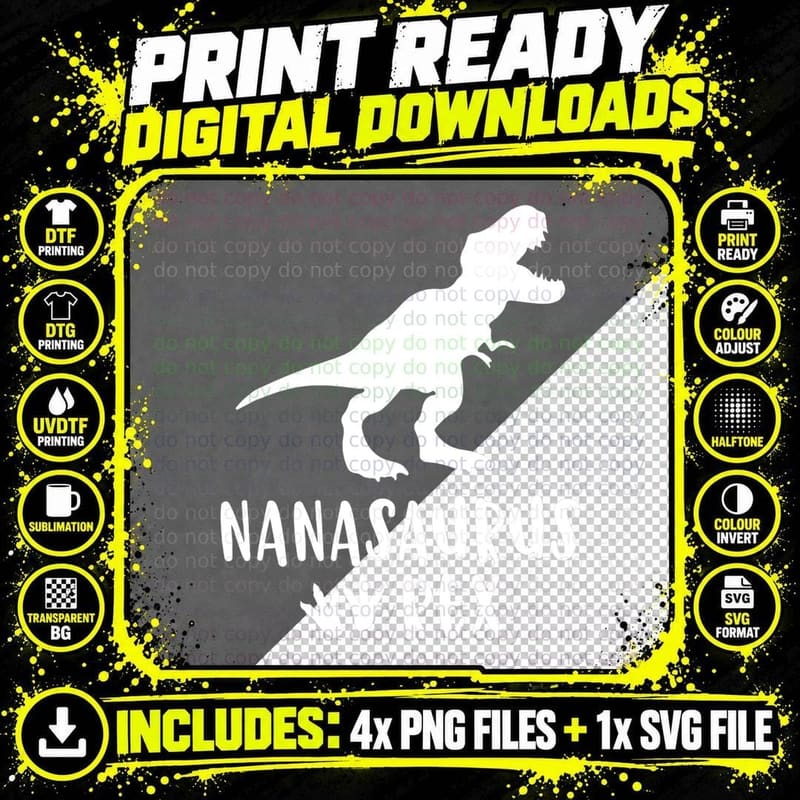 Nanasaurus Dinosaur T Rex Dino Grandma Mother Day Nana Png SVG Digital Bundle