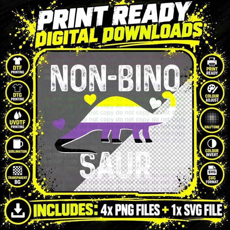 Non Binary Non-Binosaur Flag Dinosaur Funny Pride Month Png SVG Digital Bundle