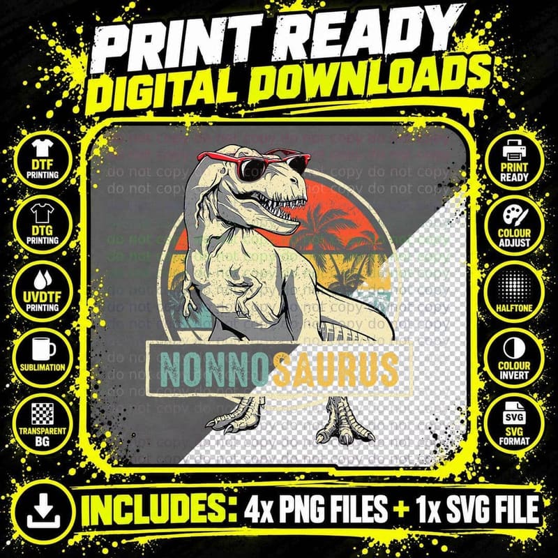 Nonnosaurus T Rex Dinosaur Nonno Saurus Family Matching Png SVG Digital Bundle
