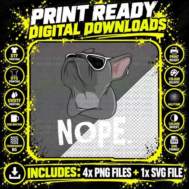 Nope Lazy Frenchie for French Bulldog Dog Lover T-Shirt Png SVG Digital Bundle