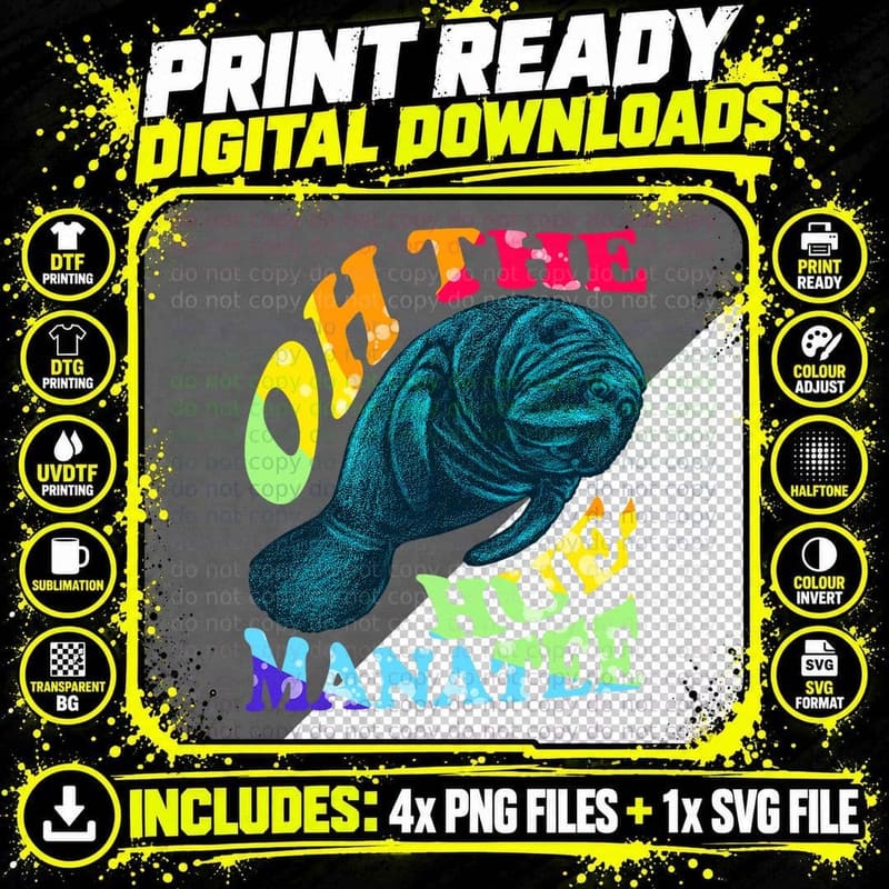 Oh the Hue Manatee Sea Cow Sea Marine Life Manatee Lover Png SVG Digital Bundle