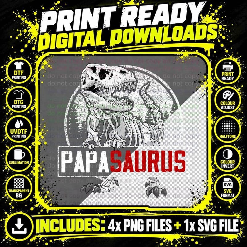 Papasaurus T Rex Dinosaur Papa Saurus Gift T-Shirt Png SVG Digital Bundle