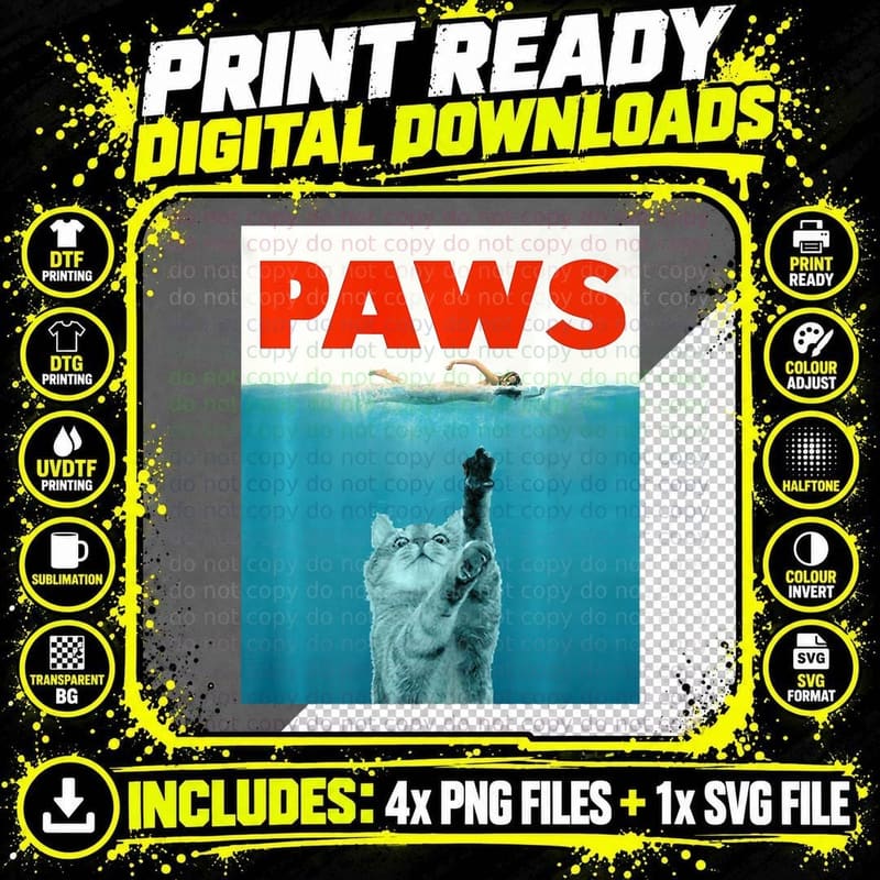 Paws Kitten Meow Parody Funny Tshirt Cat Lover Gifts Png SVG Digital Bundle