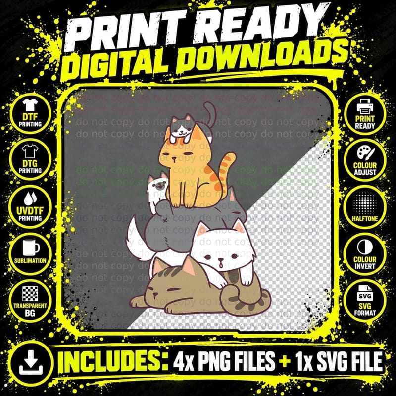Pile of Kitty Cats Funny Cute Cat Lover Gift T T-Shirt Png SVG Digital Bundle