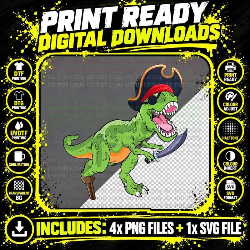 Pirate Dinosaur T-Rex Pirate Lovers Kids Boys S T-Shirt Png SVG Digital Bundle