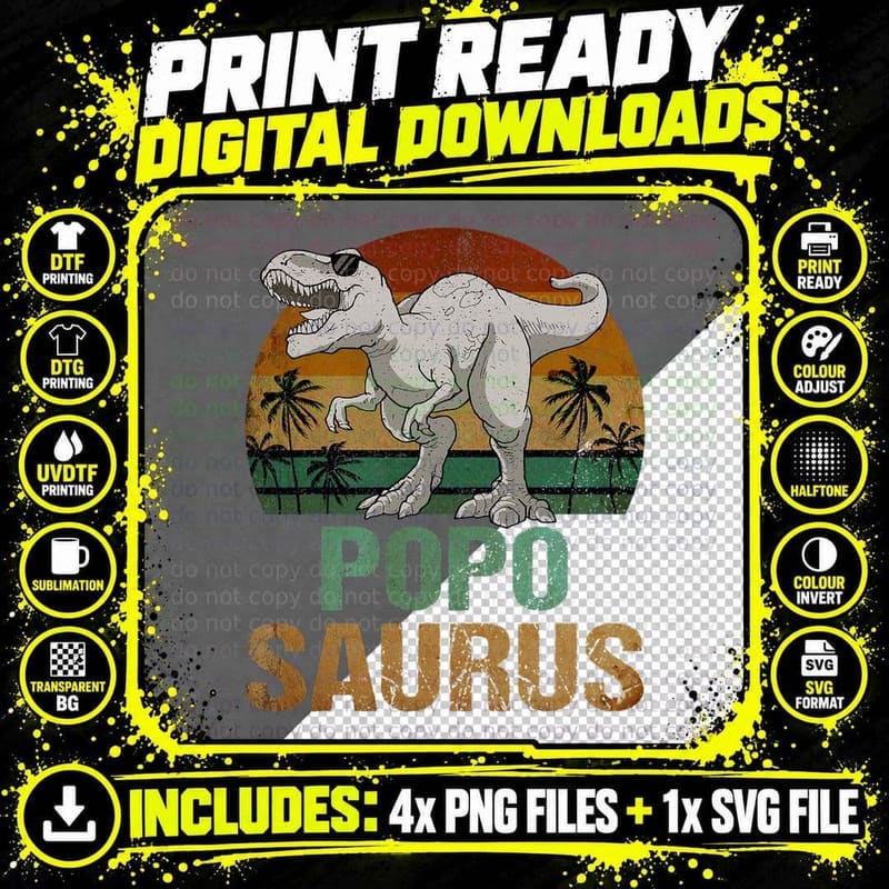 Poposaurus Dinosaur Popo Saurus Vintage Father's Day Png SVG Digital Bundle